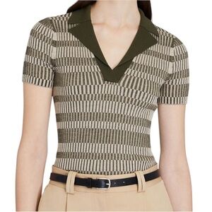 Club Monaco ribbed Johnny Collar striped sweater polo top excellent condition